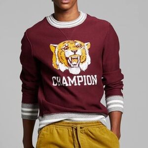 TODD SNYDER x Champion Retro Tiger Burgundy Crewneck Sweatshirt Long Sleeve LG